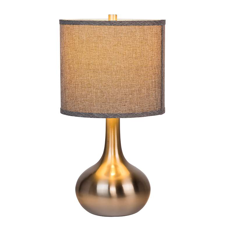 Image 2 Brushed Nickel Base Table Lamp with Grey Linen Hardback Shade more views