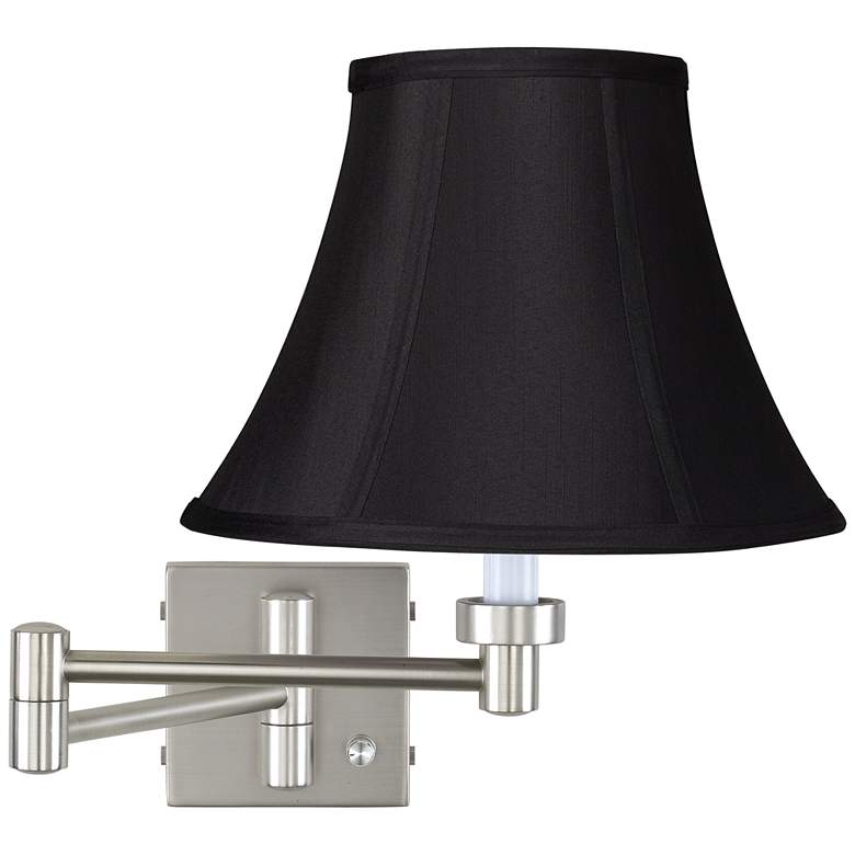 Image 2 Brushed Nickel Black Bell Shade Swing Arm Wall Lamp