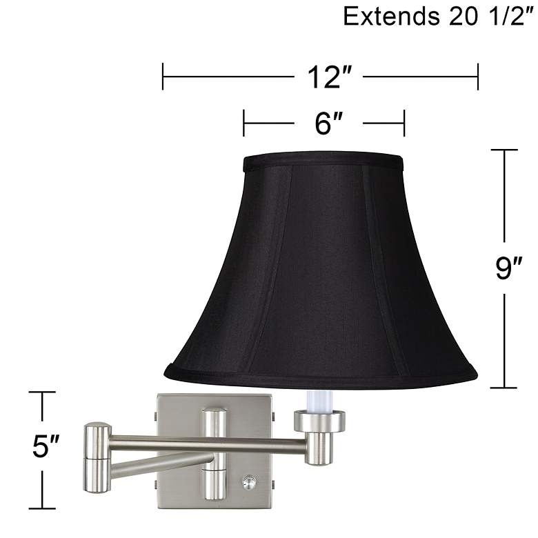 Image 5 Brushed Nickel Black Bell Shade Swing Arm Wall Lamp more views