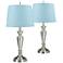 Brushed Nickel Blue Hardback Table Lamps Set of 2