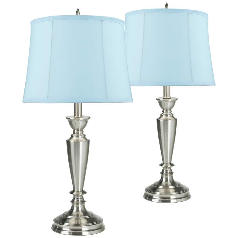Image 1 Brushed Nickel Blue Softback Table Lamps Set of 2