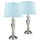 Brushed Nickel Blue Softback Table Lamps Set of 2