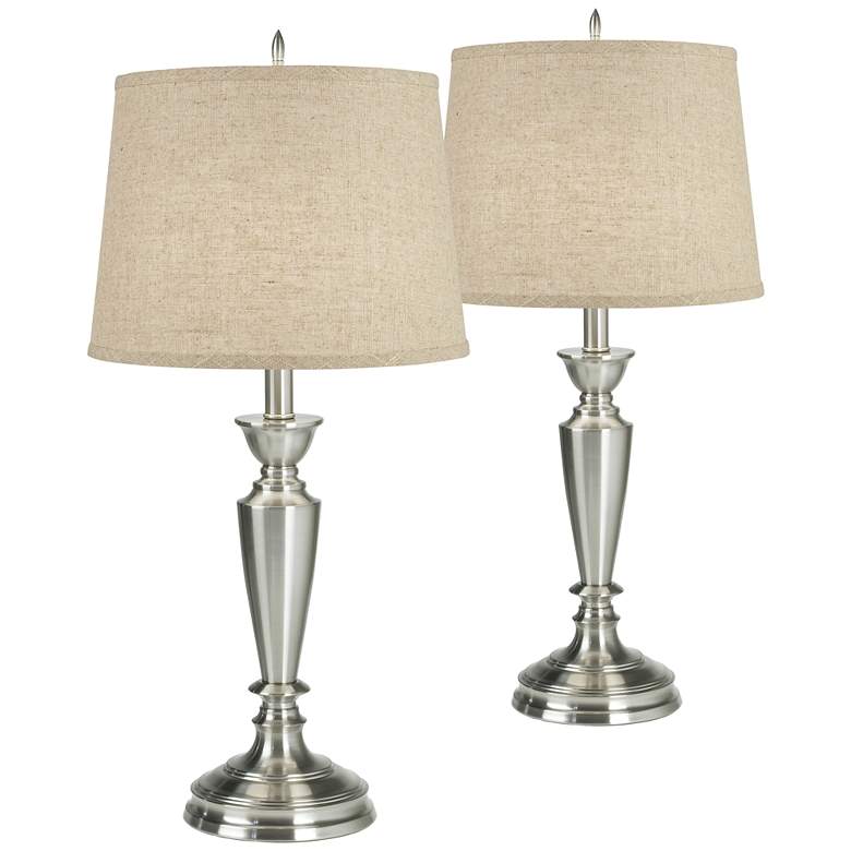 Image 1 Brushed Nickel Burlap Linen Table Lamps Set of 2
