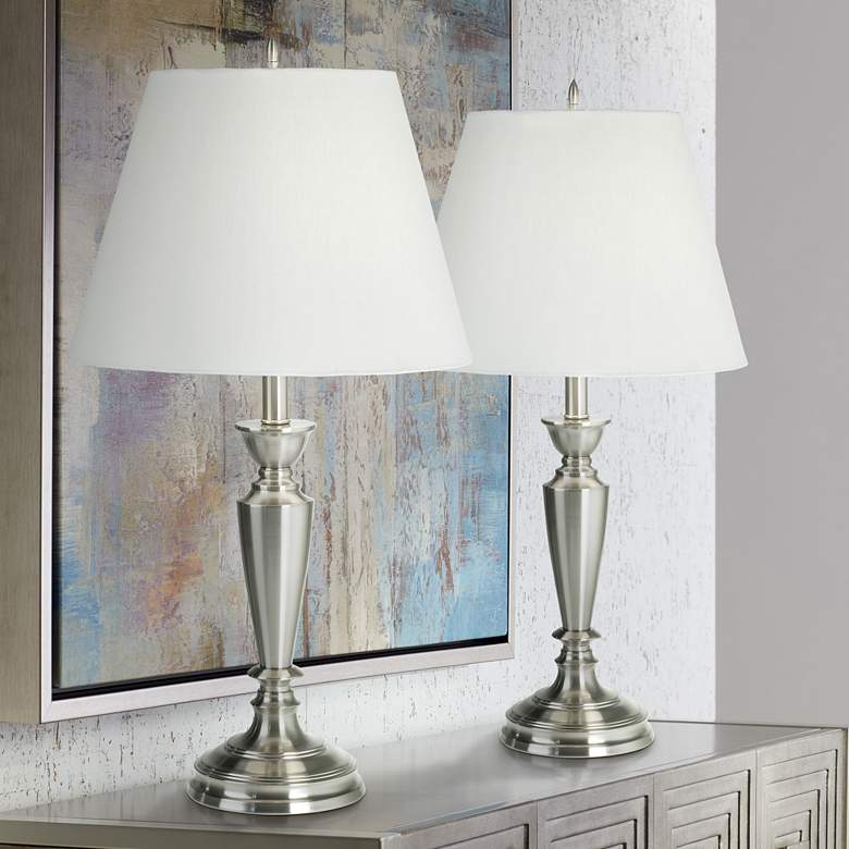 Image 1 Brushed Nickel Finish Traditional CandlestickTable Lamps Set of 2