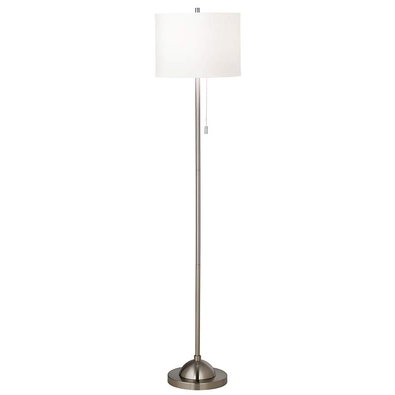 Image 1 Brushed Nickel Floor Pole Lamp with White Shade