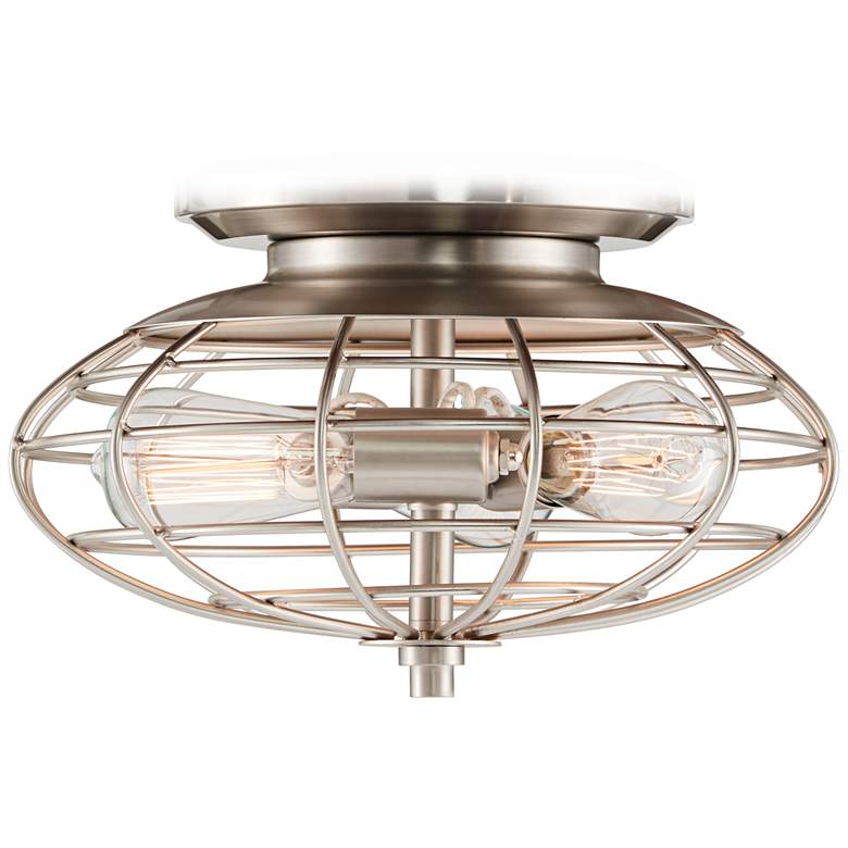 Image 1 Brushed Nickel Industrial Cage 3-60 Watt Ceiling Fan Light