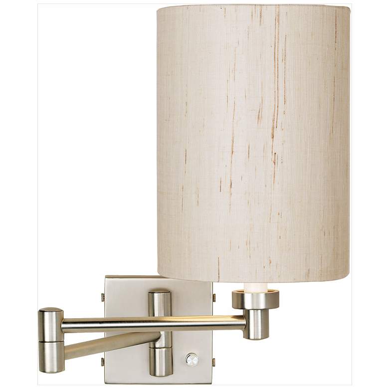 Image 1 Brushed Nickel Ivory Cylinder Plug-In Swing Arm Wall Lamp