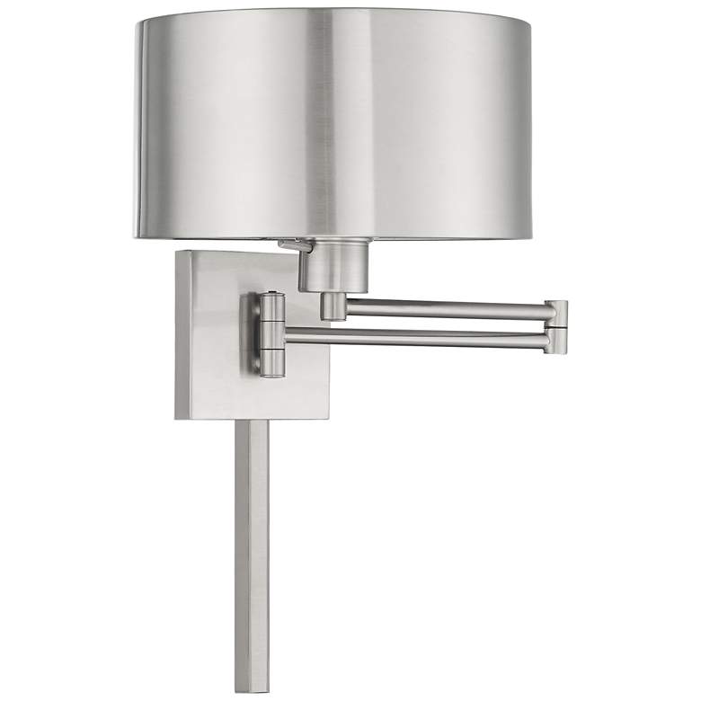 Image 2 Brushed Nickel Metal Swing Arm Wall Lamp with Drum Shade