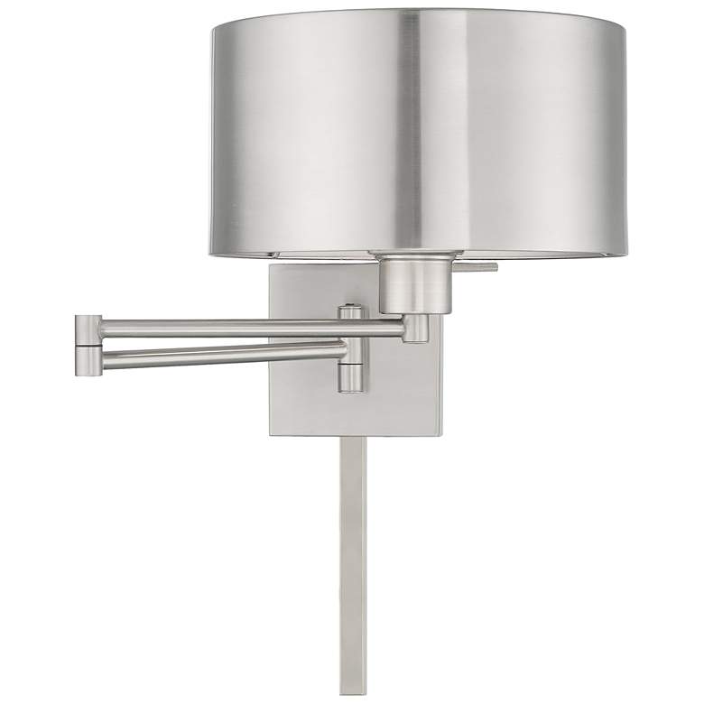 Image 3 Brushed Nickel Metal Swing Arm Wall Lamp with Drum Shade more views