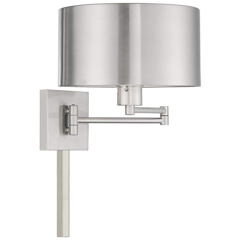 Image 4 Brushed Nickel Metal Swing Arm Wall Lamp with Drum Shade more views