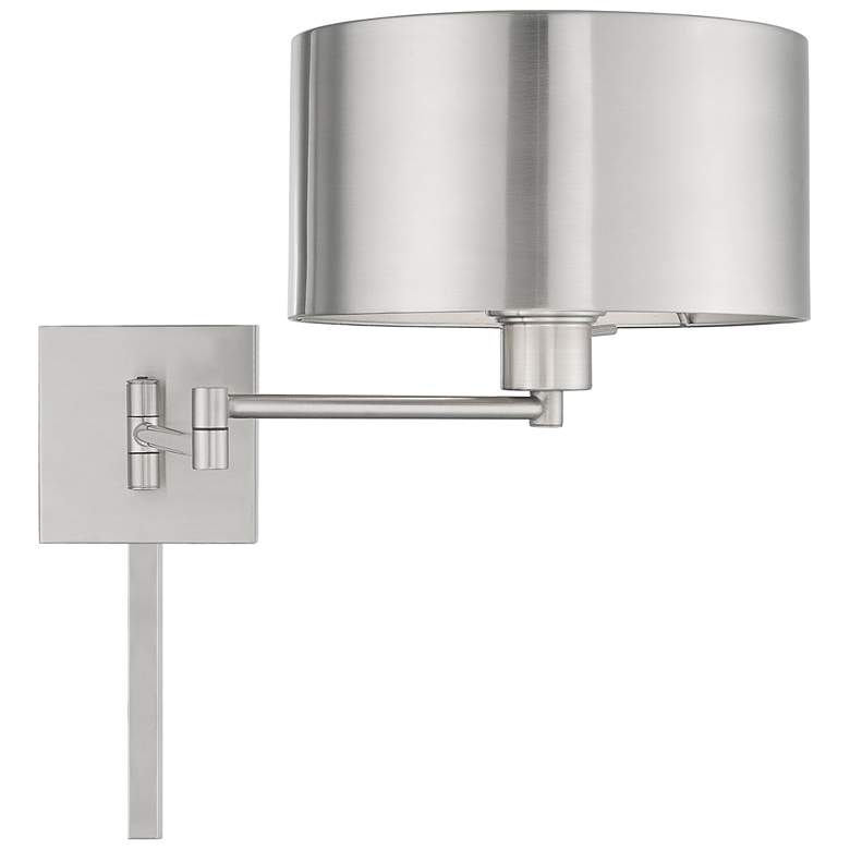 Image 5 Brushed Nickel Metal Swing Arm Wall Lamp with Drum Shade more views