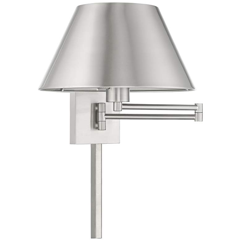Image 2 Brushed Nickel Metal Swing Arm Wall Lamp with Empire Shade