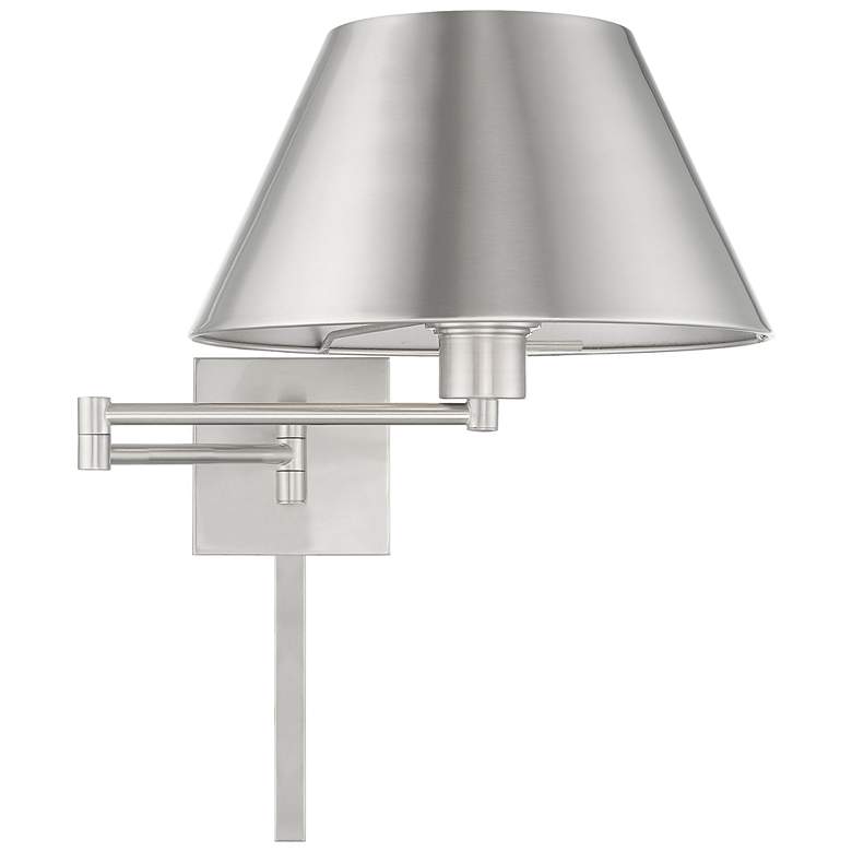 Image 4 Brushed Nickel Metal Swing Arm Wall Lamp with Empire Shade more views