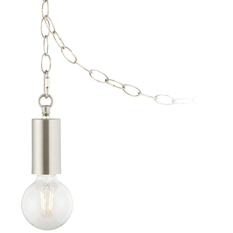 Image 1 Brushed Nickel Plug-In Hanging Swag Chandelier with Clear G25 LED Bulb