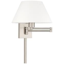 Brushed Nickel Swing Arm Wall Lamp w/ Off-White Empire Shade