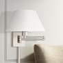Brushed Nickel Swing Arm Wall Lamp w/ Off-White Empire Shade