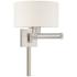 Brushed Nickel Swing Arm Wall Lamp with Oatmeal Drum Shade