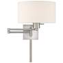 Brushed Nickel Swing Arm Wall Lamp with Oatmeal Drum Shade
