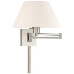 Brushed Nickel Swing Arm Wall Lamp with Oatmeal Empire Shade