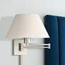 1_Brushed Nickel Swing Arm Wall Lamp with Oatmeal Empire Shade