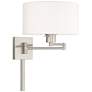 Brushed Nickel Swing Arm Wall Lamp with Off-White Drum Shade
