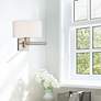 Brushed Nickel Swing Arm Wall Lamp with Off-White Drum Shade