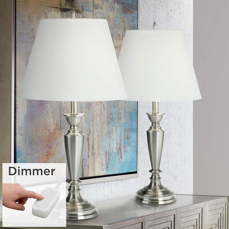 Image 1 Brushed Nickel Table Lamps Set of 2 with Table Top Dimmers