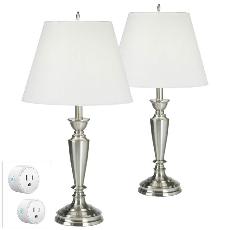 Image 1 Brushed Nickel Table Lamps Set of 2 with WiFi Smart Sockets