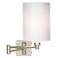 Brushed Nickel White Cylinder Plug-In Swing Arm Wall Lamp