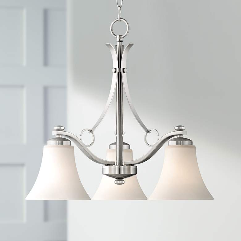 Image 1 Brushed Nickel White Glass 18 3/4 inch Wide 3-Light Chandelier