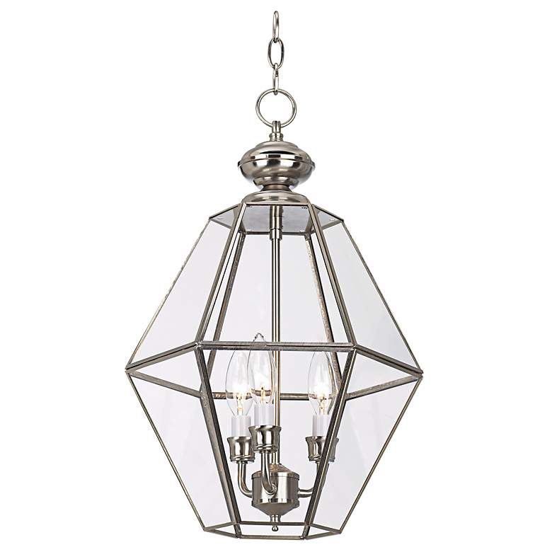 Image 1 Brushed Nickel with Clear Glass 12" Wide Foyer Pendant Light