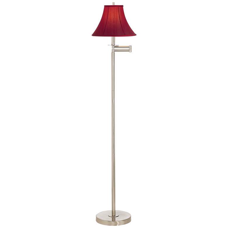 Image 2 Brushed Nickel with Red Shade Swing Arm Floor Lamp