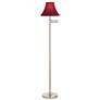 Brushed Nickel with Red Shade Swing Arm Floor Lamp