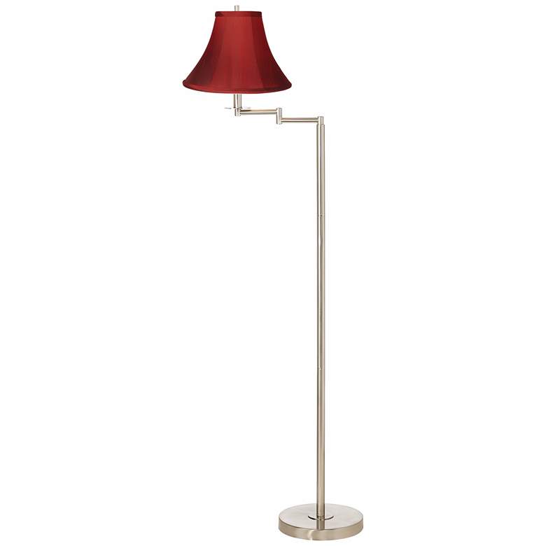 Image 3 Brushed Nickel with Red Shade Swing Arm Floor Lamp more views