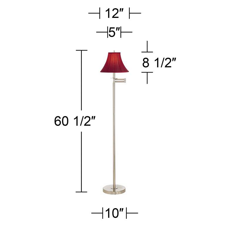 Image 4 Brushed Nickel with Red Shade Swing Arm Floor Lamp more views