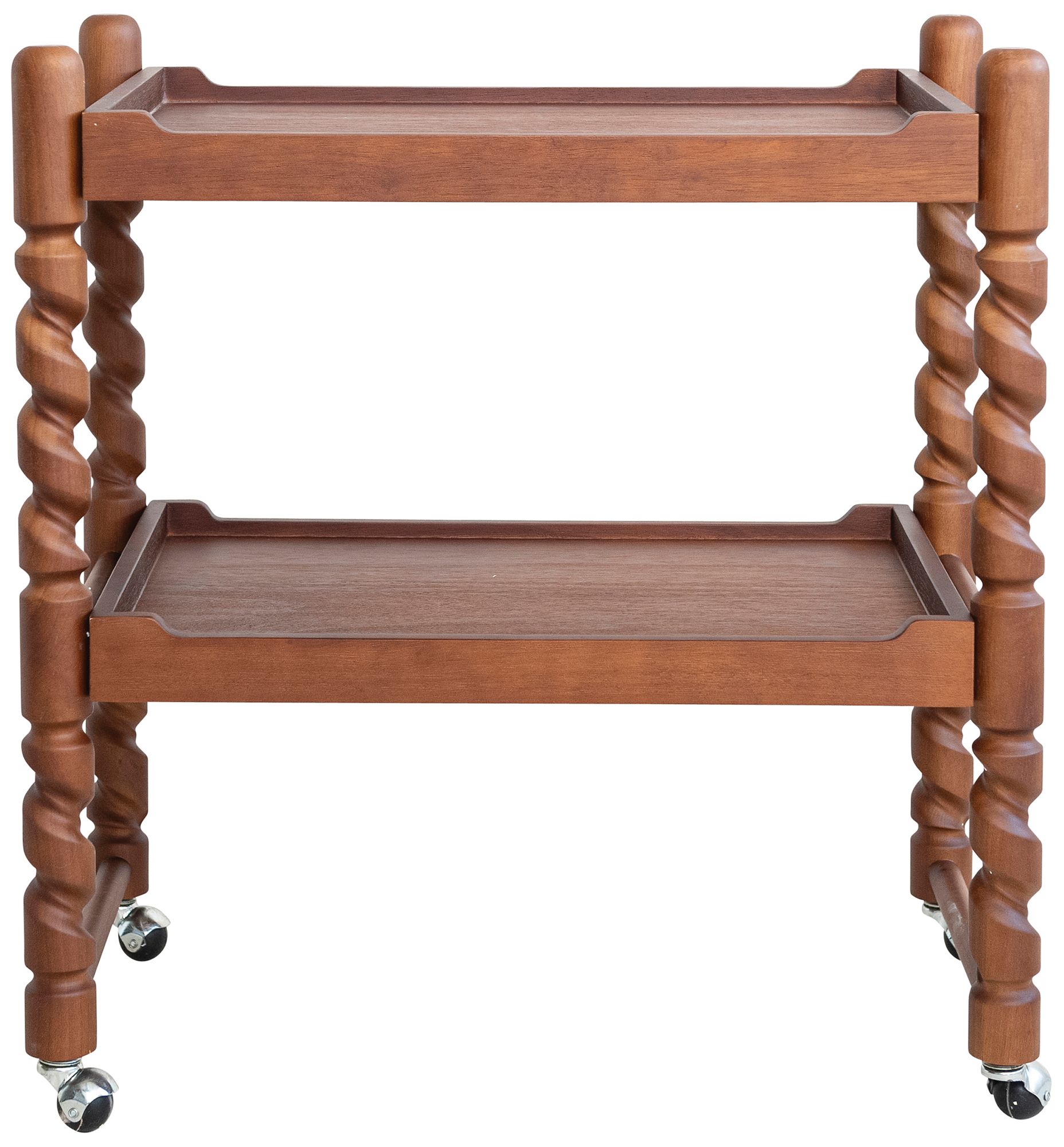 Image 3 Brushed Rubberwood 2-Tier Bar Cart with Casters, Walnut Finish more views