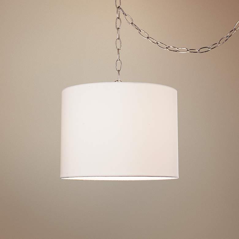 Image 1 Brushed Silver 13 1/2" Wide Swag Pendant with Opaque Shade