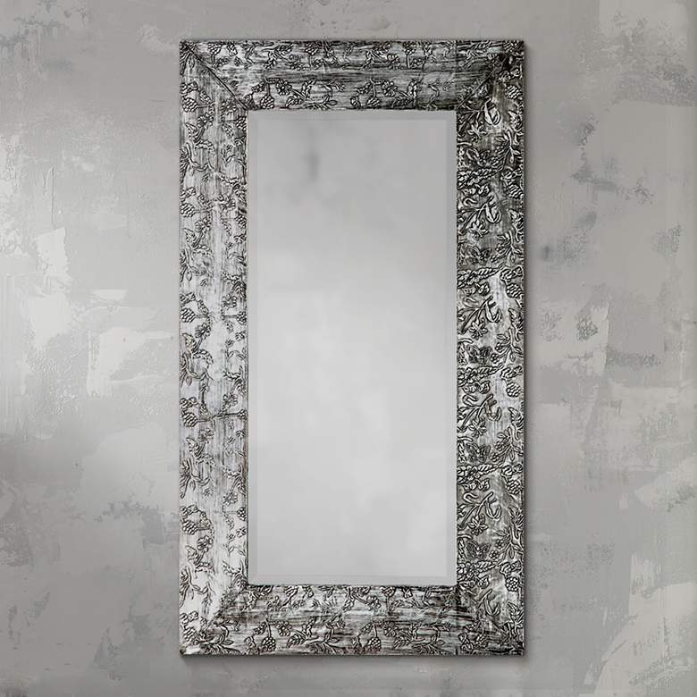 Image 1 Brushed Silver Embossed Filigree 26 inch x 46 inch Wall Mirror