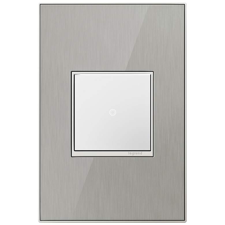 Image 1 Brushed Stainless Steel 1-Gang Cast Metal Wall Plate w/ Switch