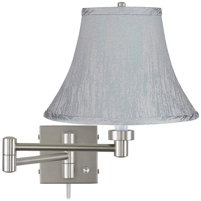 Image 1 Brushed Steel 20 1/2 inch Swing Arm Wall Lamp w/ Gray Bell Shade