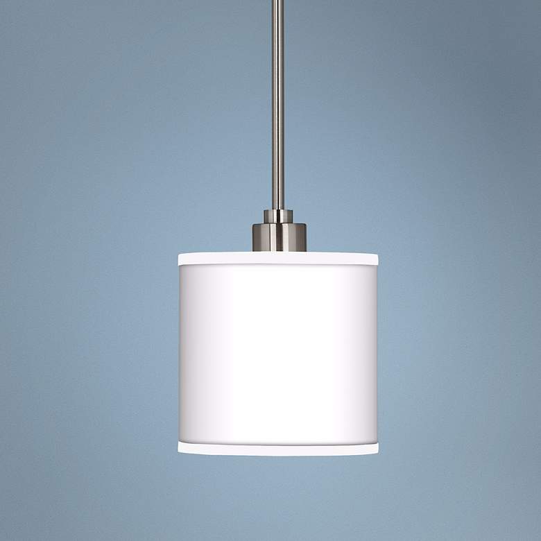 Image 1 Brushed Steel 7 inch Wide Mini Pendant Light with White Shade