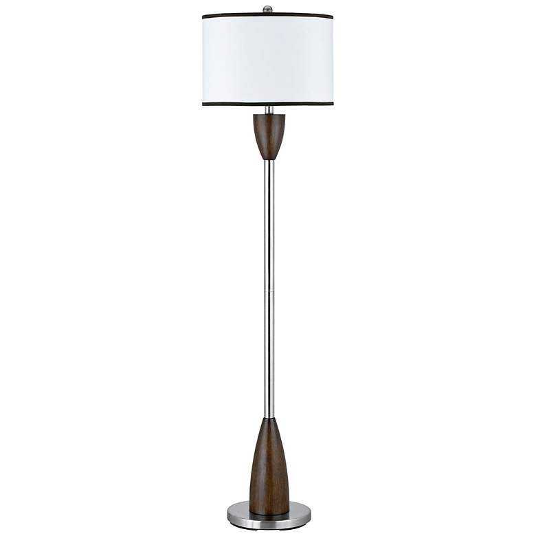 Image 1 Brushed Steel and Faux Wood Floor Lamp