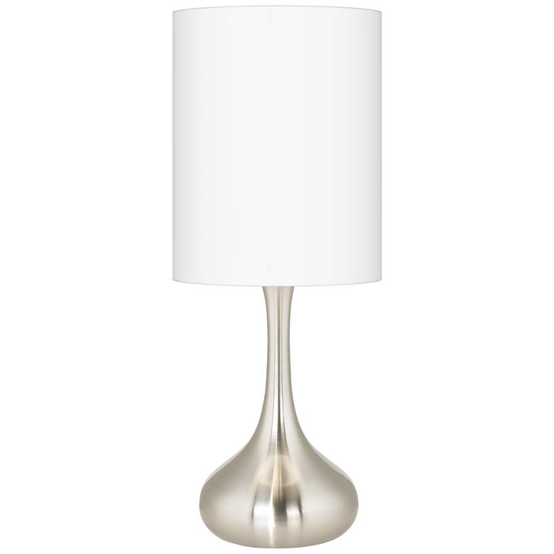 Image 1 Brushed Steel Droplet Table Lamp with White Shade