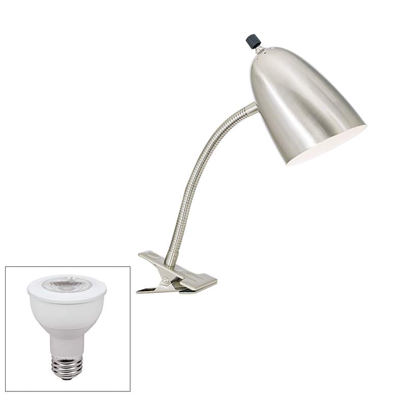 Image 1 Brushed Steel Gooseneck Headboard LED Clip Lamp