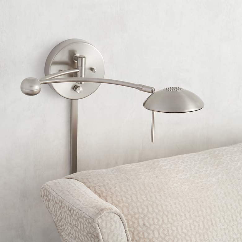 Image 1 Brushed Steel Halogen Plug-In Swing Arm Wall Lamp