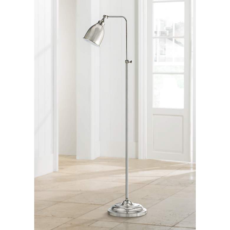 Brushed Steel Metal Adjustable Pole Pharmacy Floor Lamp