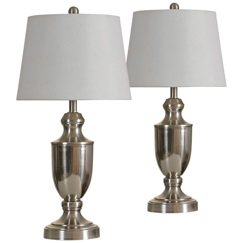 Image 1 Brushed Steel Metal Urn Table Lamp Set of 2