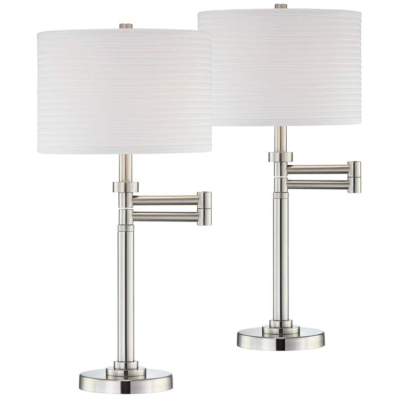 Image 1 Brushed Steel Pleated Shade Swing Arm Desk Lamps - Set of 2