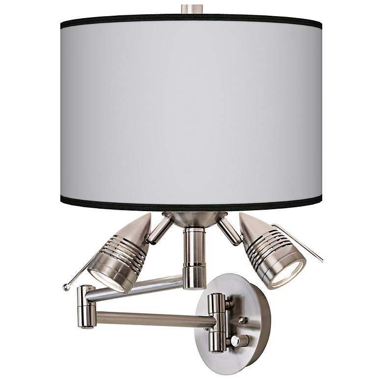 Image 1 Brushed Steel Plug-In Swing Arm Wall Lamp with Opaque Shade