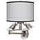 Brushed Steel Plug-In Swing Arm Wall Lamp with Opaque Shade